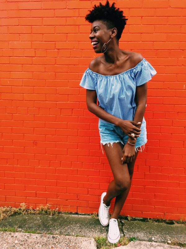 off shoulder top x jean shorts